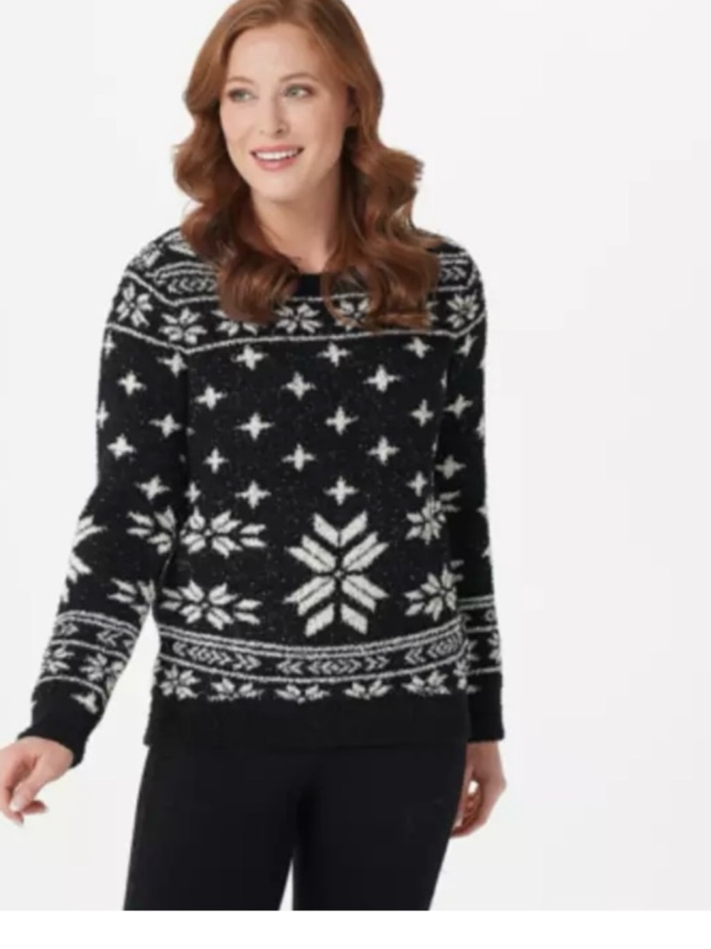 Barefoot Dreams Cozychic Seaside Black White Fair Isle Crewneck Sweater Size Med